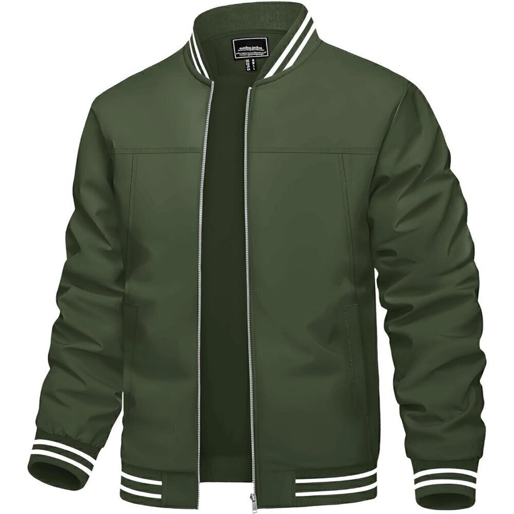 ❤️ Men's Bomber Jacket Lightweight Casual Spring Fall Windbreaker Zip Up Green